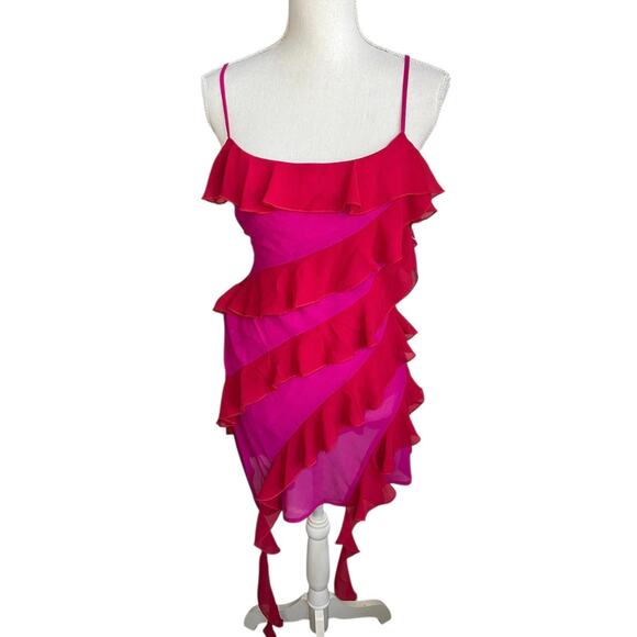 Lovers & friends Marisol mini dress red & pink Y2K ruffle sexy baddie cocktail - Picture 2 of 7